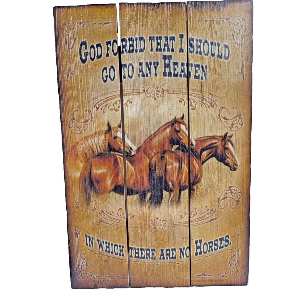Rivers Edge Heaven and Horses Wood Wall Hanging Plaque 8 x 12-inch Rustic Brown